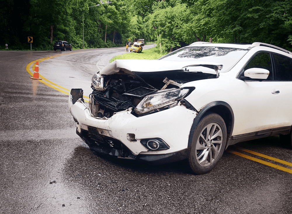 front bumper of car after accident on road