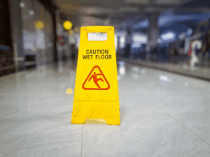 caution sign on platform