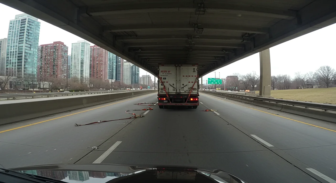 Overturned semi-truck with scattered cargo illustrating who is liable when unsecured cargo causes a truck accident in Illinois